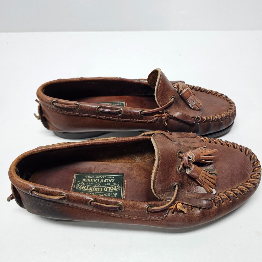 Ralph Lauren Polo Country Waxhide Moccasin Kiltie Tassel Loafers Shoes 8.5 USA